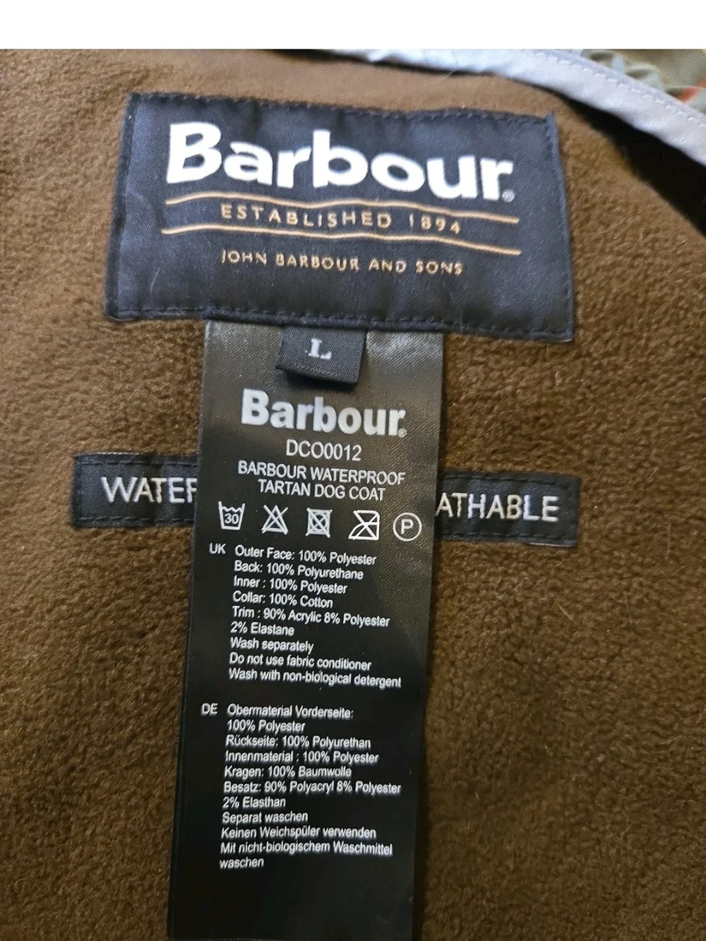 Barbour Plaid & Fleece Reversible Dog Coat - Brown/Green Large